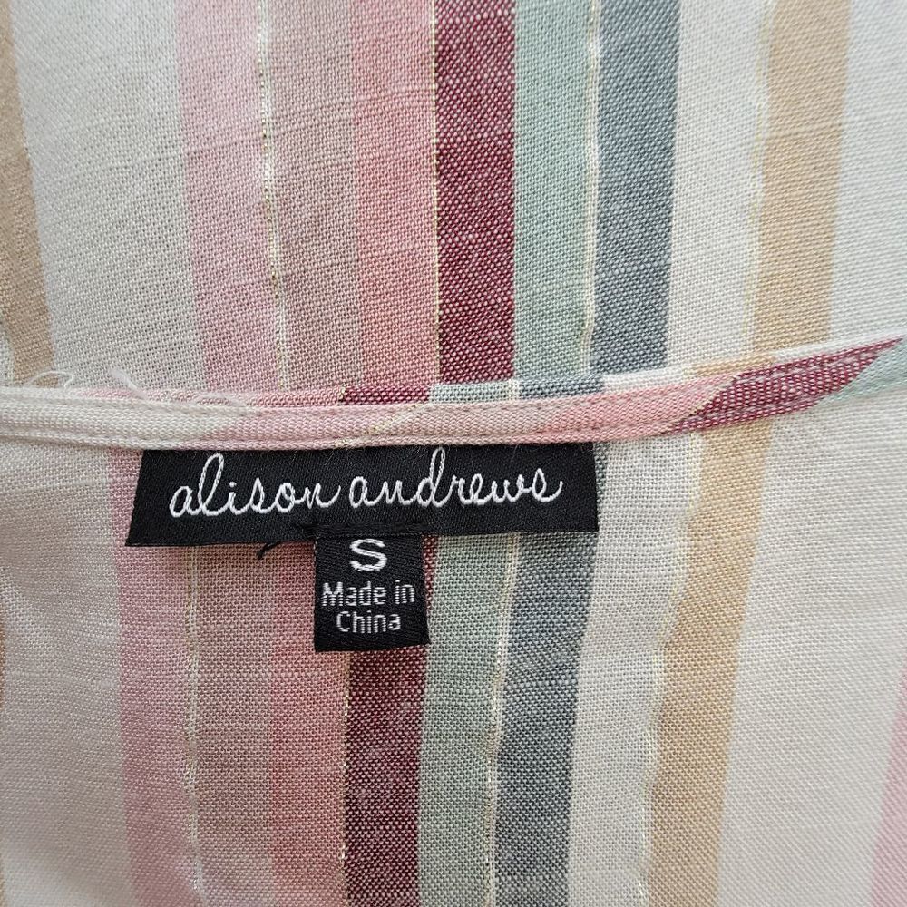 Alison Andrews Multicolor Stripe Metallic Short Sleeve Blouse Size Small - Picture 3 of 10
